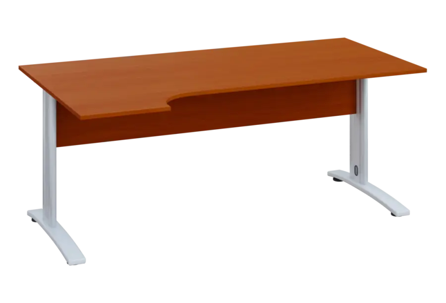 ERK 28 - 184 stůl kancelářský, rohový, levý, kovová podnož bílá, deska 25 mm, široký 1800 mm, třešeň šumavská